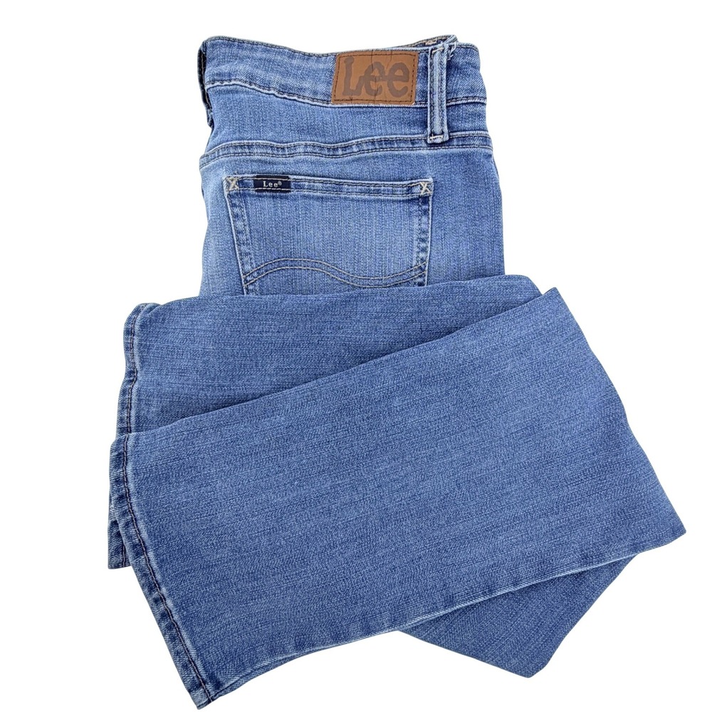 Lee Straight Leg Jeans Womens 10P Blue Mid Rise Regular Fit Stretch